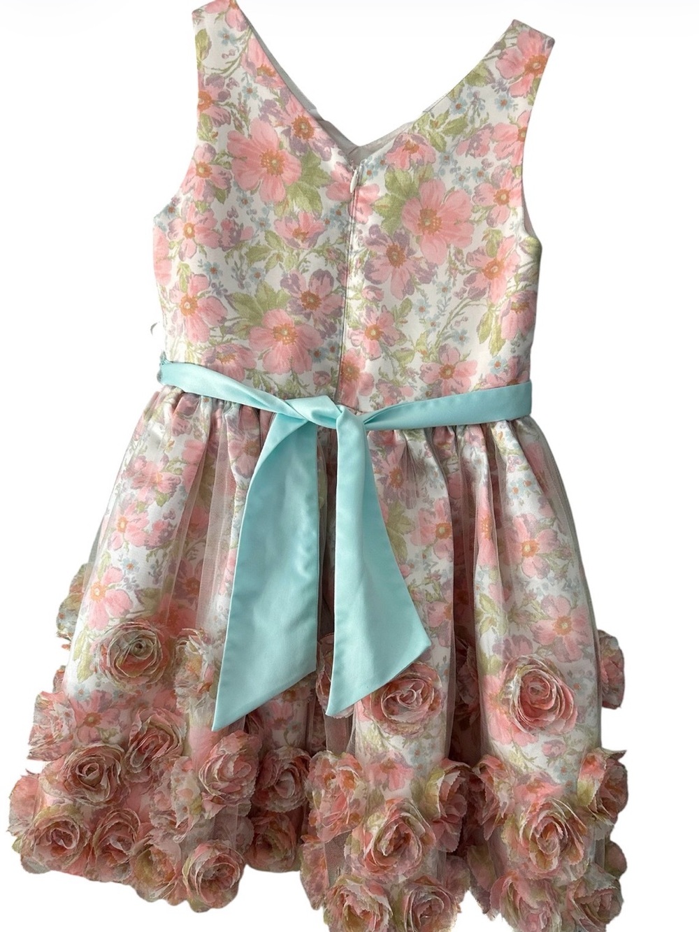 Monsoon Pink Floral Dress with Light Blue Sash